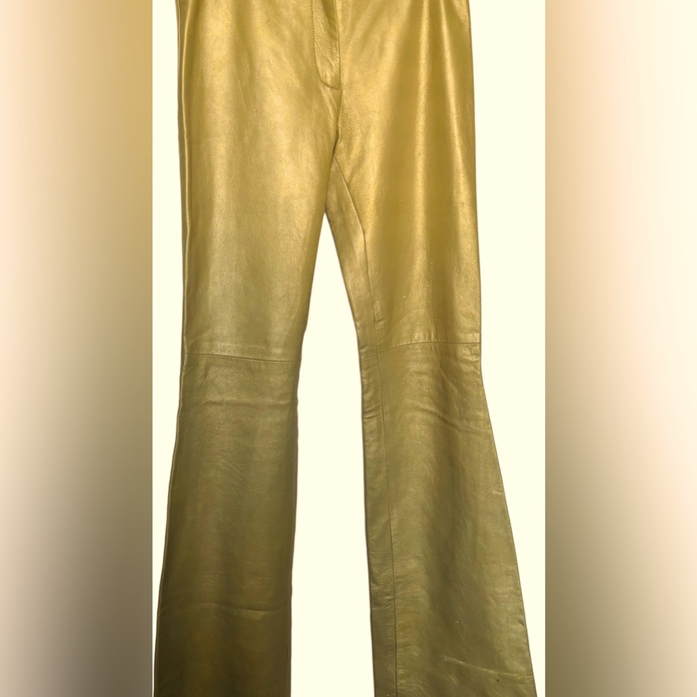 Bisou Bisou Women's Vintage Gold Leather Flared Pants Size 4 90s style